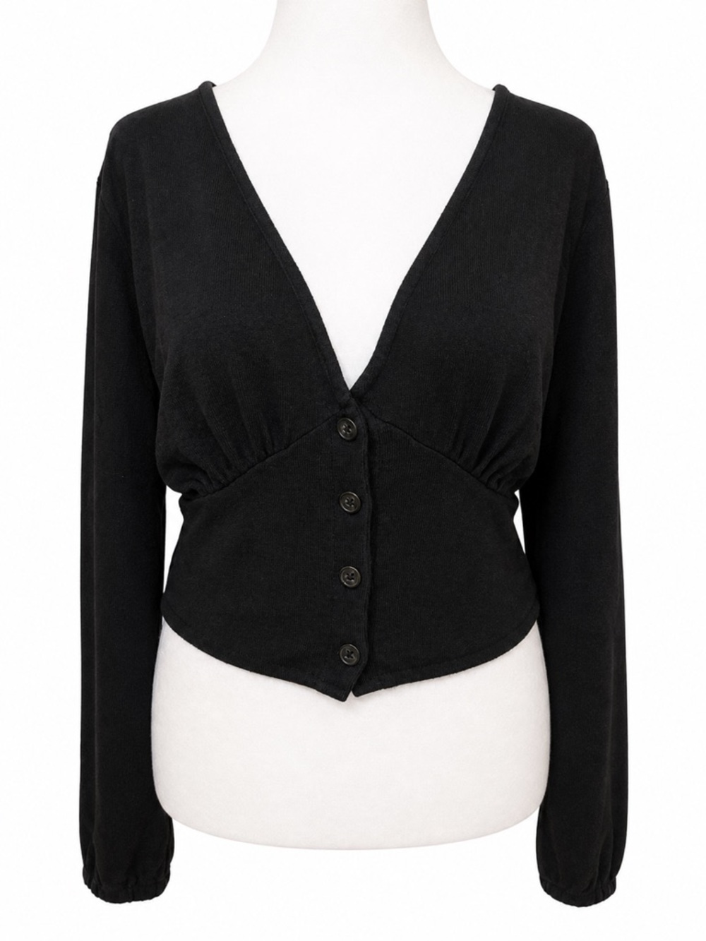 Madewell Black Cotton Crop Top XL Button Front Long Sleeve